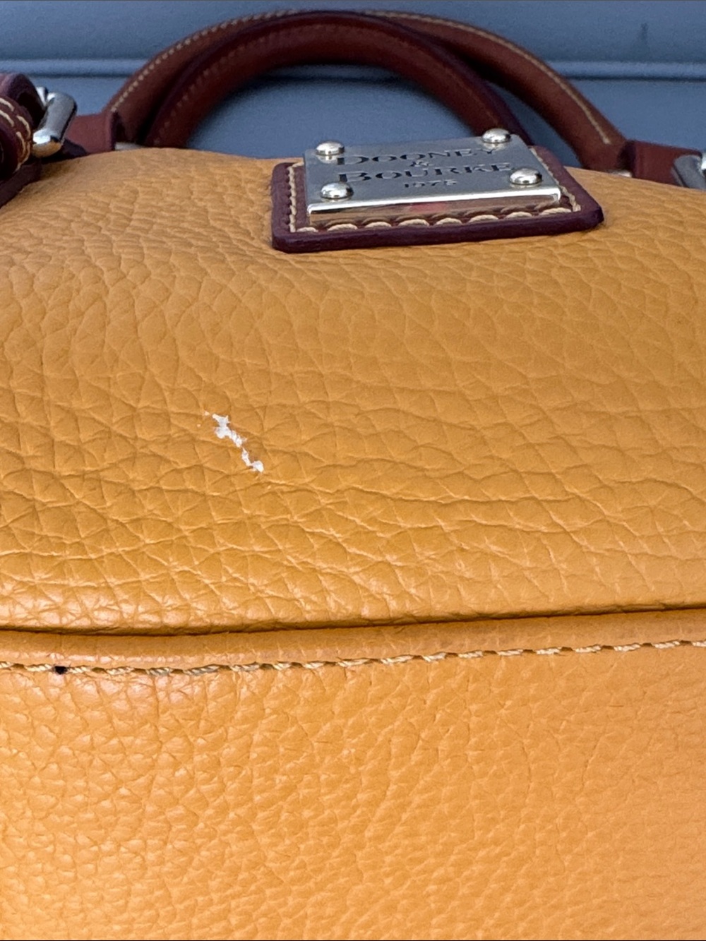 DOONEY & BOURKE CANARY YELLOW & BROWN TRIM PEBBLED LEATHER SATCHEL & COIN POUCH - Picture 13 of 16